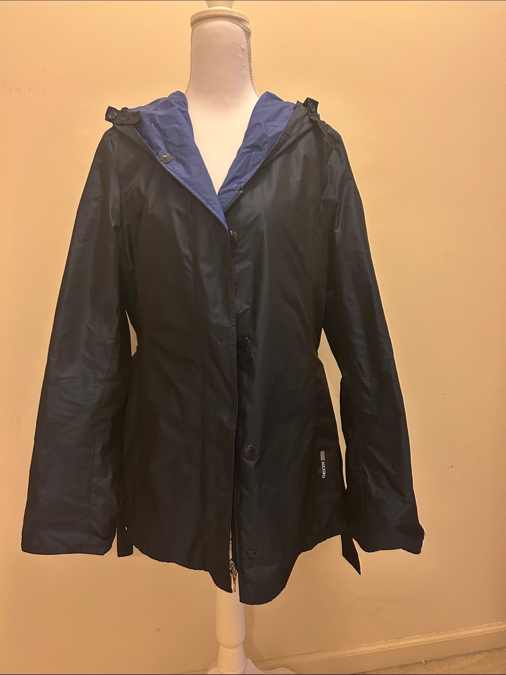 Geox Navy Trench Coat with Blue Hood Lining